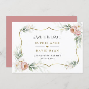 Save The Date Blanc Dusty Rose Floral Gold Airy Mariage