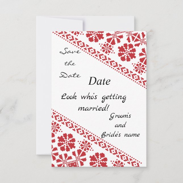 Save The Date Blanc et Rouge Tatreez Mercredi. Sauvegardez/la/Da (Devant)