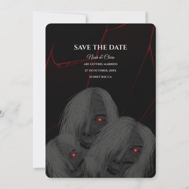 Save The Date Blanc Fantôme Gothique Araignée Dark Moody Hallowe (Devant)