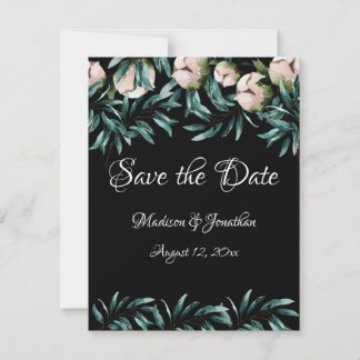 Save The Date Blanc Floral Vert Noir Élégant Script