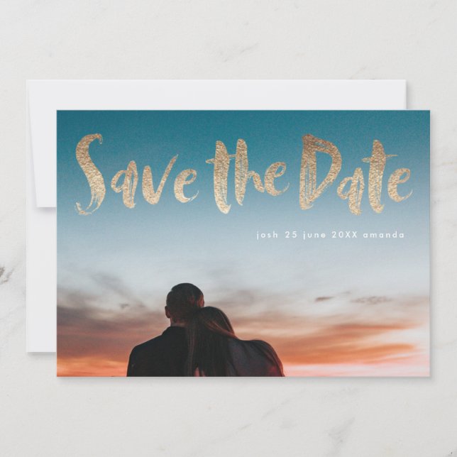 Save The Date Blanc Lettrage or Foil Script Enregistrer la date (Devant)