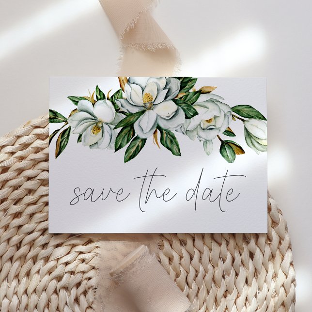 Save The Date Blanc Magnolia Floral Rustic Enregistrer la date (Créateur téléchargé)