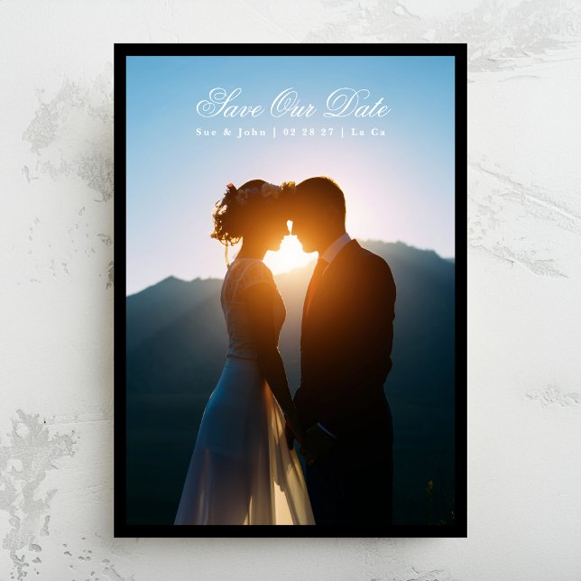Save The Date Blanc Premium Script Classic Photo Black Frame (Créateur téléchargé)