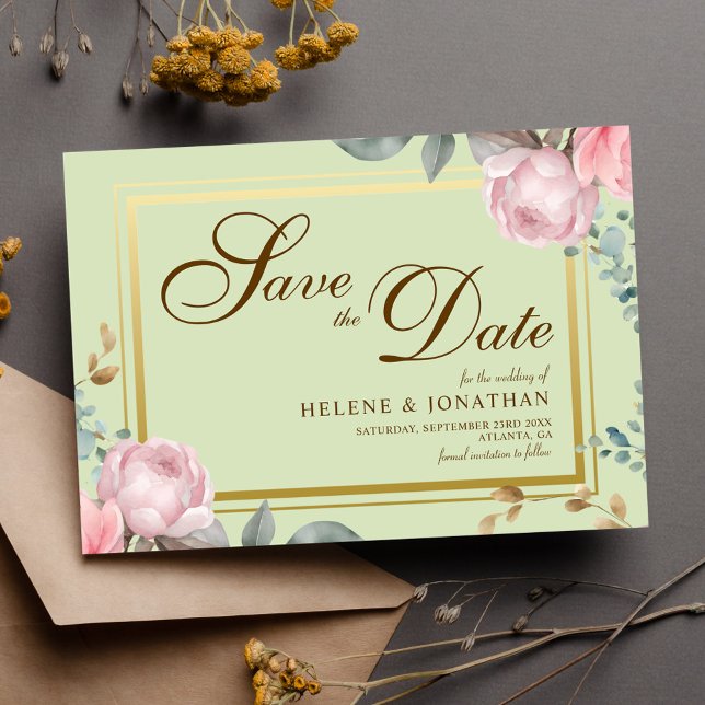 Save The Date Blanc Rose Sage Vert Floral Élégant Mariage (Blush Pink Sage Green Floral Elegant Wedding Save The Date)