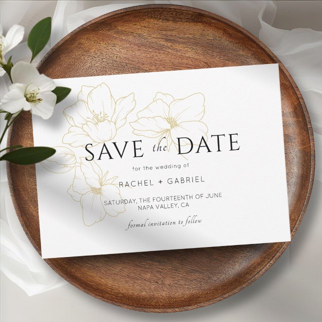 Save The Date BLANCHE | Élégant Mariage or floral (Créateur téléchargé)