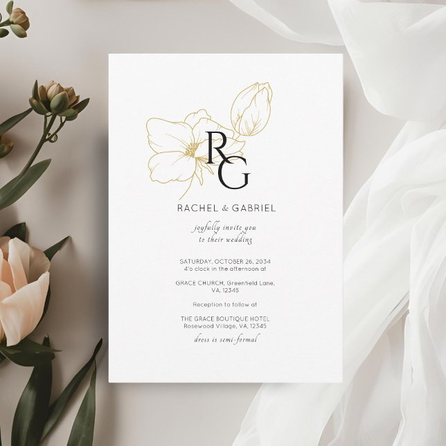 Save The Date BLANCHE | Mariage de monogramme floral chic (Créateur téléchargé)