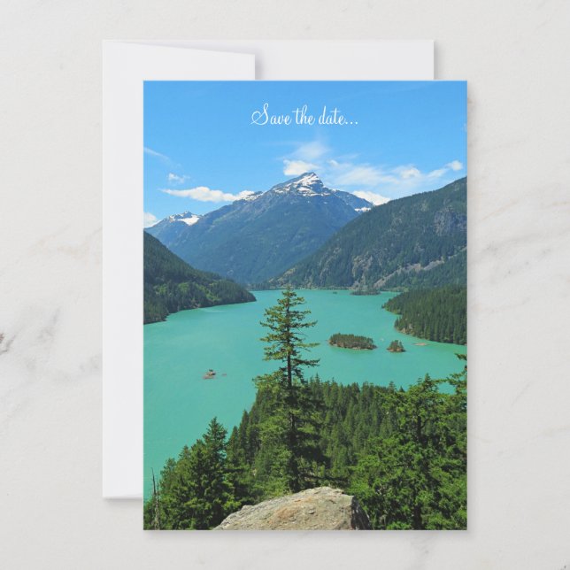 Save The Date Blank Snowy Mountain Turquoise Lake à Washington (Devant)