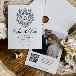 Save The Date Blason Antique Formel Photo et Code QR