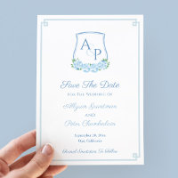 Blason de mariage à monogramme botanique bleu aqua