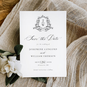 Save The Date Blason de monogramme traditionnel Fleurs Élégant M