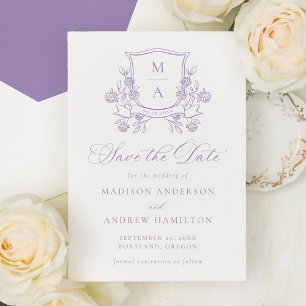 Save The Date Blason Floral Violet Élégant de Mariage