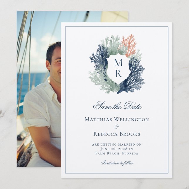 Save The Date Blason Marin Classique Élégant pour Mariage (Devant / Derrière)