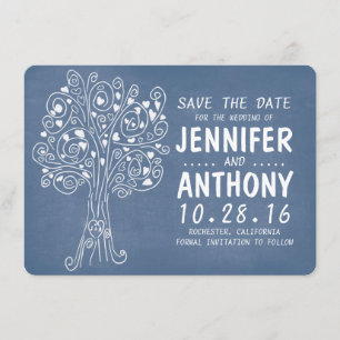 Save The Date bleu amour coeur arbre rustique enregistrer les ca