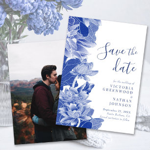 Save The Date Bleu Blanc Floral Chinoiserie Photo Enregistrer la