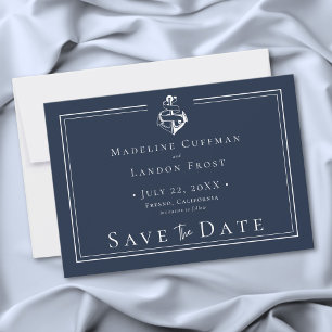 Save The Date Bleu Blanc Minimaliste Ancre Naissance Mariage Côt