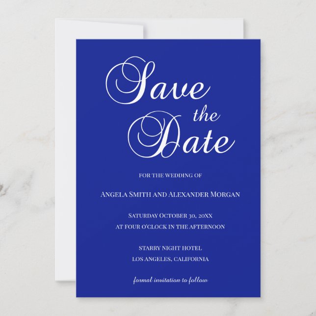 Save The Date Bleu blanc sur le Bleu Royal (Devant)