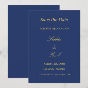 Save The Date Bleu bleu doré de la marine Sauvez la date