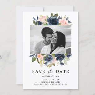 Save The Date Bleu bleu marine bleu floral Mariage Photo