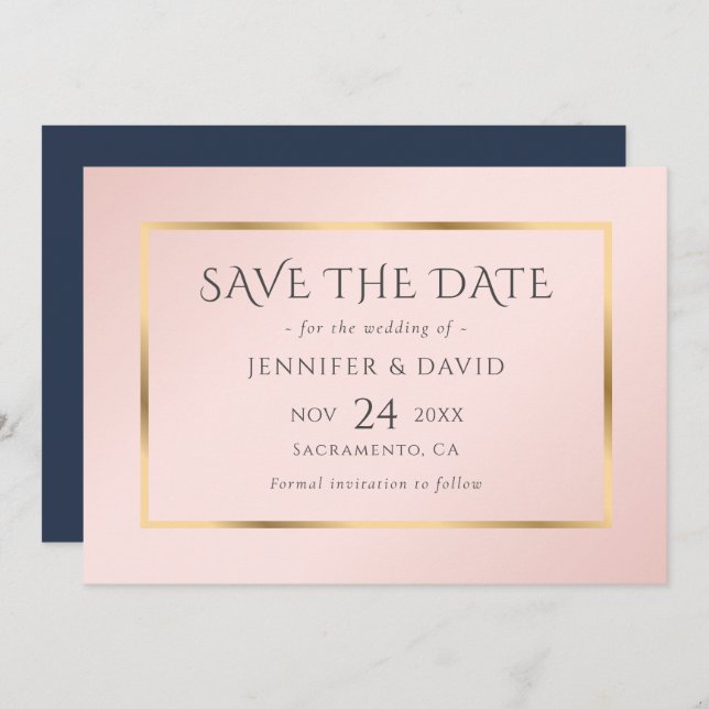 Save The Date Bleu bleu marine et mariage d'or Enregistrer la da (Devant / Derrière)