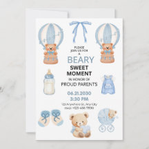 BLEU CLAIR BLANC 5X7 OURS GARÇON BABY SHOWER