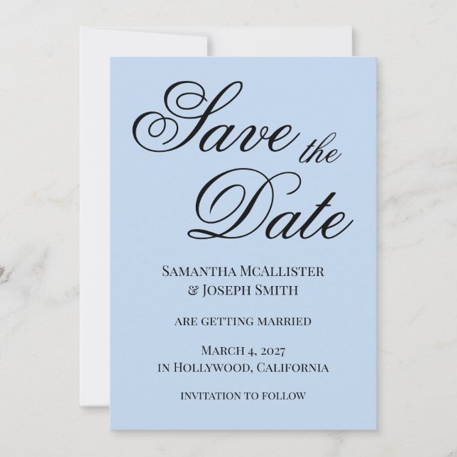 Save The Date Bleu clair calligraphie classique élégante (Devant)