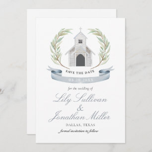 Save The Date Bleu clair Pastel Charming Mariage Church Chapelle