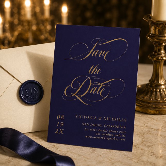 Save The Date Bleu Cobalt Élégant Mariage Romantique (Créateur téléchargé)