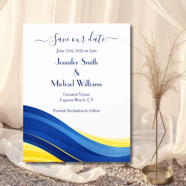 Save The Date Bleu Cobalt et Jaune Citron (Cobalt Blue and Lemon Yellow Save The Date)