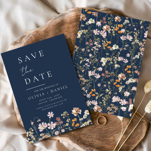 Save The Date Bleu de la marine fleur sauvage Enregistrer la dat