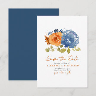 Save The Date Bleu de marine Burange Bouquet d'Orange Automne Fl