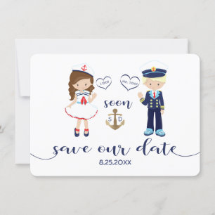 Save The Date Bleu de marine nautique Bleu Stripes Or Enregistre