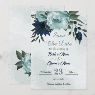 Save The Date Bleu Dusty fleurs botaniques