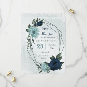 Save The Date Bleu Dusty fleurs botaniques