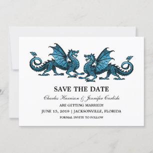 Save The Date Bleu Elegant Dragons Enregistrer l'Invitation de d