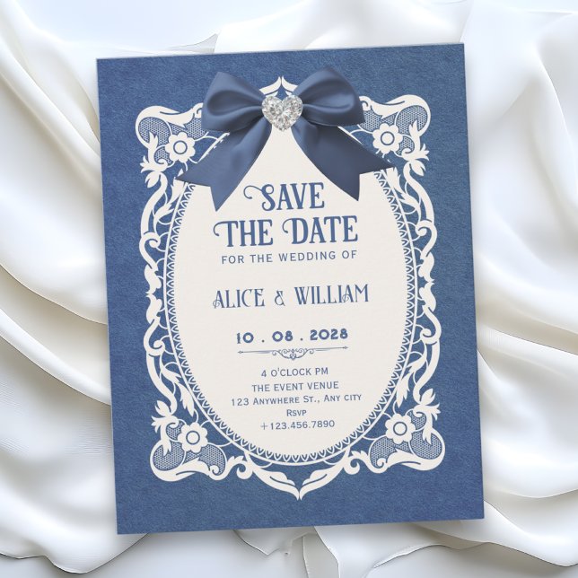 Save The Date Bleu élégant vintage  (Créateur téléchargé)