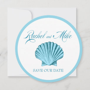 Save The Date Bleu en bon état du mariage de plage de coquillage