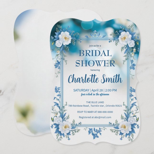 Save The Date bleu et blanc décoration de style chinois antique  (Devant / Derrière)