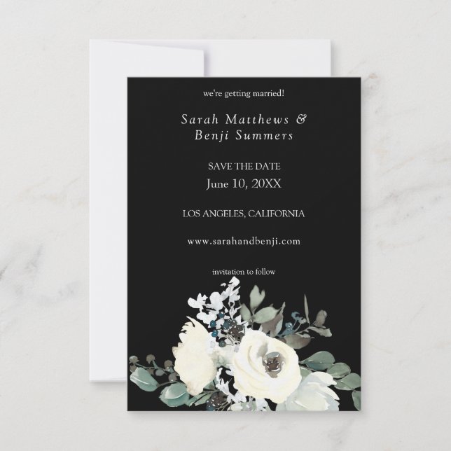 Save The Date Bleu et blanc floral V3- Noir (Devant)
