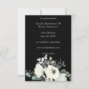 Save The Date Bleu et blanc floral V3- Noir