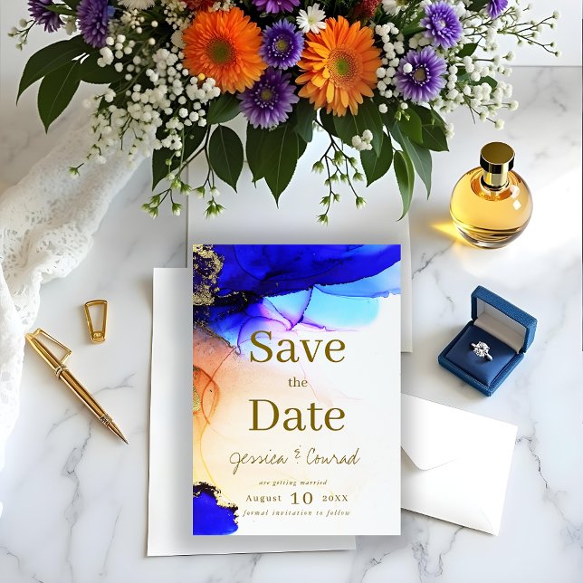 Save The Date Bleu et orange Gemstone (Gemstone Blue & Orange Save The Date.)