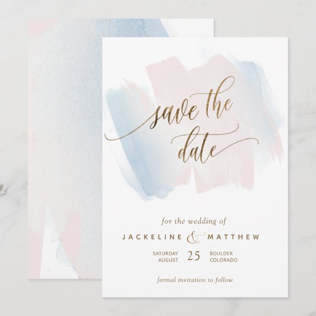Save The Date Bleu et pinceau, Mariage minimal (Devant / Derrière)