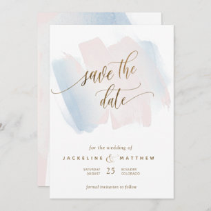 Save The Date Bleu et pinceau, Mariage minimal