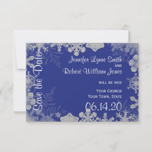 Save The Date Bleu et Silver Snowflake Mariage Enregistrer la da
