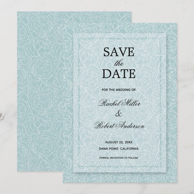 Save The Date Bleu floral Dusty (Devant / Derrière)