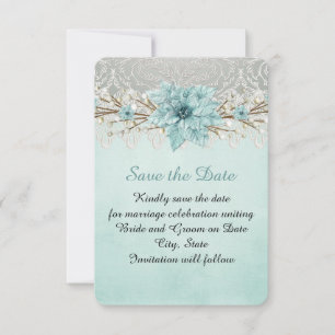 Save The Date Bleu Jour d'hiver Damas Enregistrer la date