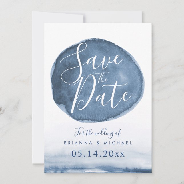 Save The Date Bleu Lake Water Stain | Personnalisé Enregistrer l (Devant)