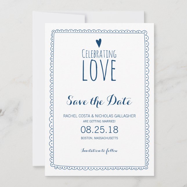 Save The Date Bleu marine célébrant l'amour mariage à retenir (Devant)