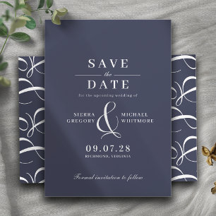 Save The Date Bleu Marine   Élégante Typographie Vintage moderne