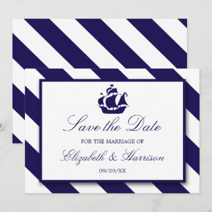 Save The Date Bleu Marine et Bleu Bateau Enregistrer la date