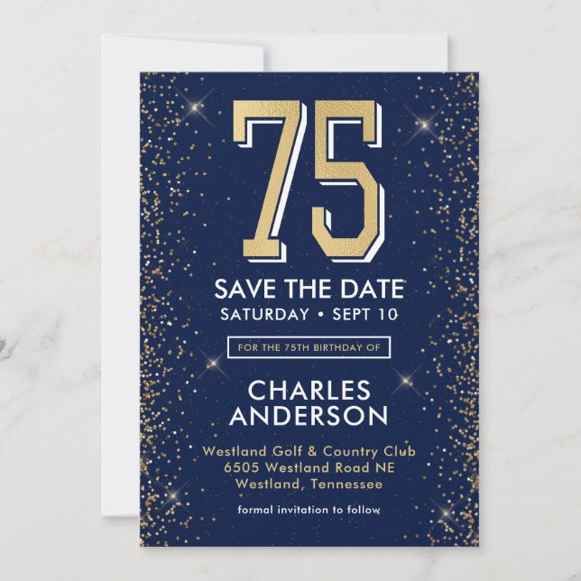 Save The Date Bleu marine moderne 75e anniversaire  (Devant)